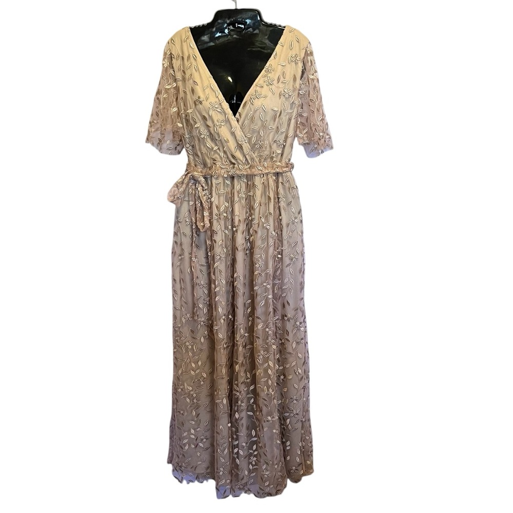 Blush Embroidered Maxi Dress XL Cottagecore Mother of Bride / Groom Fairytale